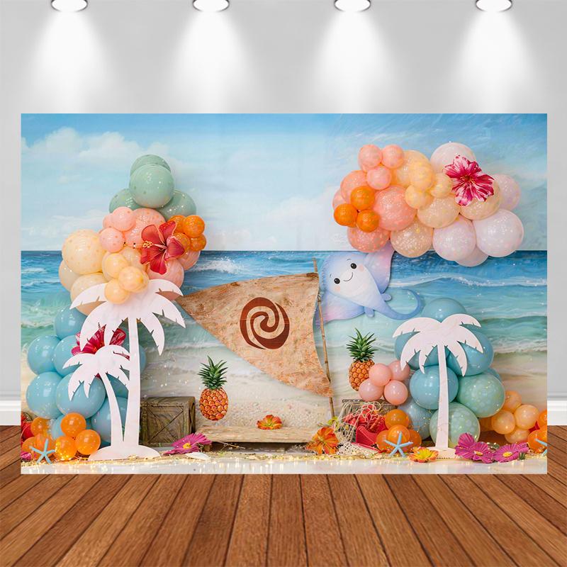 LS Summer Tropical Beach Balloons Backdrops Kids Baby Birthday Photography Child Photocall Boy Girl Surfboard Backgrounds