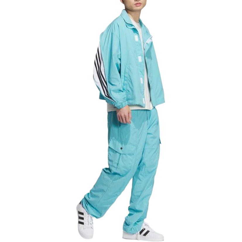 adidas Originals X Kr Op Collab SS24 Однотонная куртка на молнии с длинными рукавами Мужская верхняя одежда Бирюзовый IZ4919