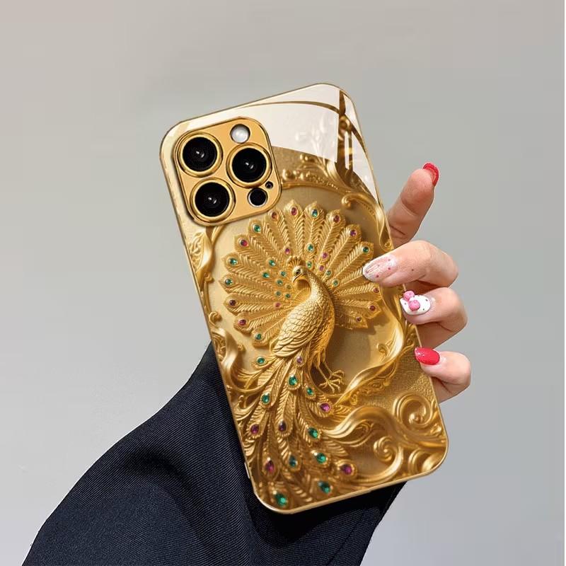 Элегантный и роскошный чехол из закаленного стекла с рисунком павлина для iPhone 17 16 11 15 12 13 14 Pro Max Чехол 17 Air iPhone11 16e Обложка