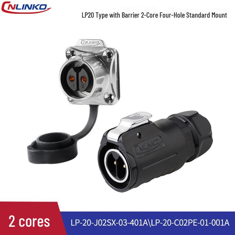 Black LP20 Solar Waterproof 14-Pin Aviation Plug Connector with Partitioned Four-Hole Flange