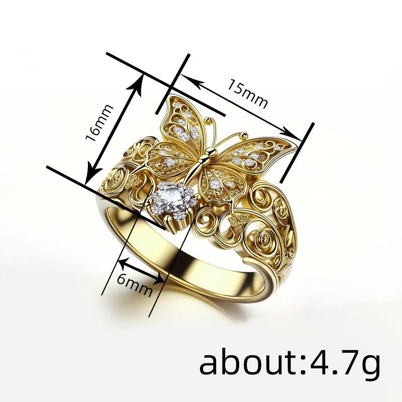 Artistic and vintage butterfly ring with intricate carvings, a unique and niche design, and a versatile style