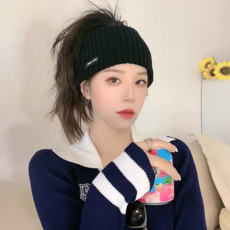"Korean Influencer Wool Knit Headband: Women's Wide-Edge, All-Season Sports Scarf"