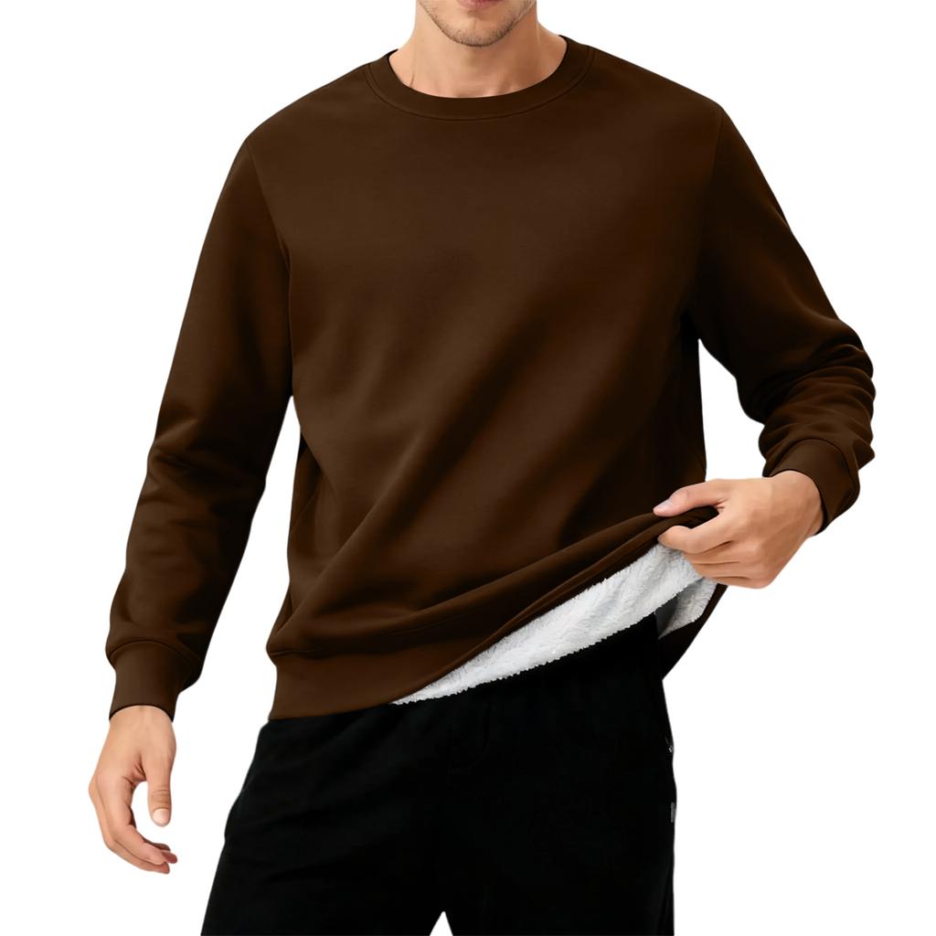 Men's Round Neck Fleece-Lined Thick Solid Color Sweatshirt
