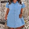 Women's Fashion Summer Spring Solid Color Print Short Sleeve POLO-Neck Casual Dresses