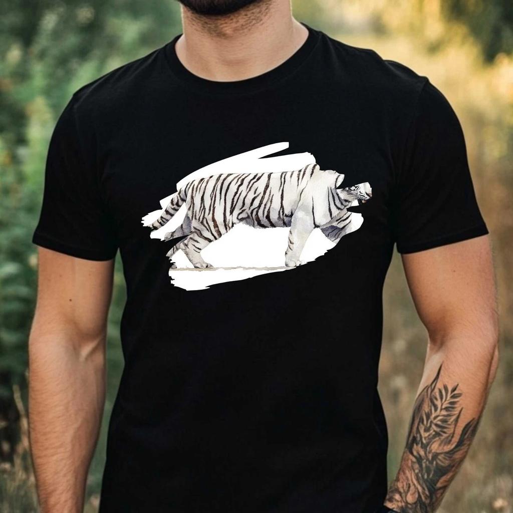 T-Shirt Herren Weißer Tiger Aquarell Motiv Baumwolle Größe XS bis 5XL