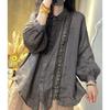 Printed Cotton and Linen Shirt Loose Elegant Casual Versatile Women Top