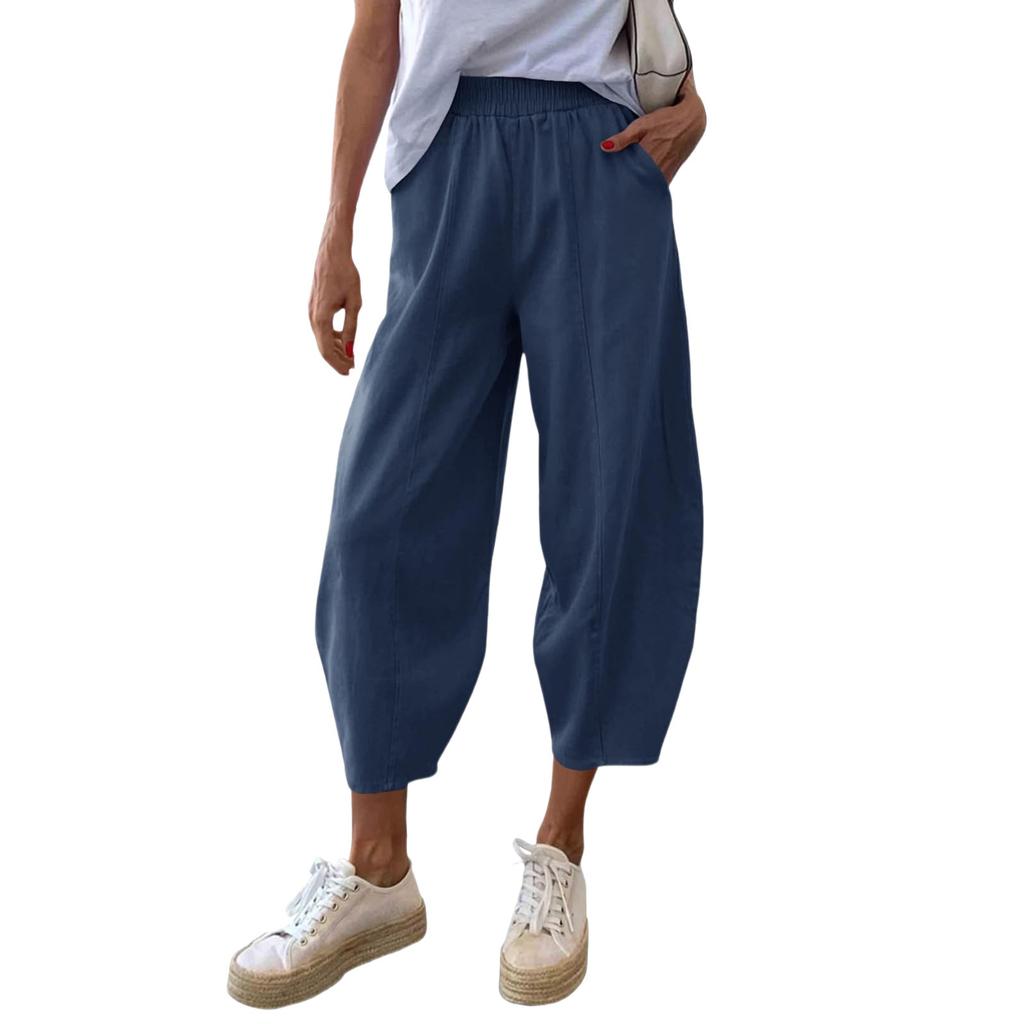 Women's Solid Color Pleated Waist Loose Wide Leg Straight Leg Pants