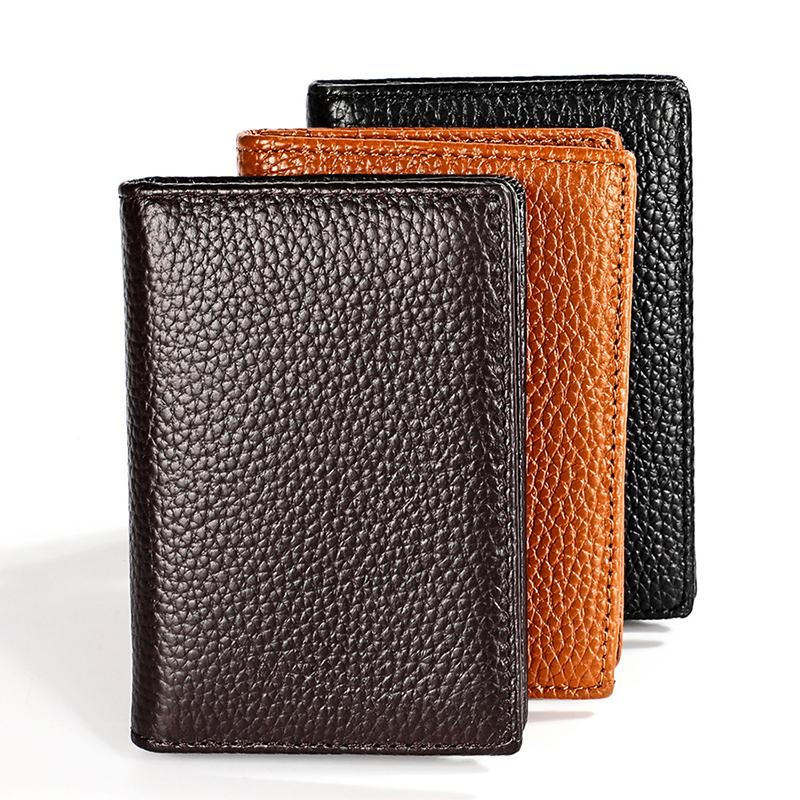 Мужской RFID-кошелек из натуральной кожи, кошелек для кредитных карт, удостоверение личности, держатели для VIP-карт, дорожные аксессуары с узором личи, тонкий кошелек, маленькая минималистичная сумка для карт
