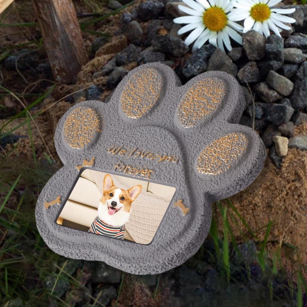 Мемориальный камень с отпечатком лапы для питомцев с фоторамкой 5,9x5,9x0,6 дюйма Подарок соболезнования