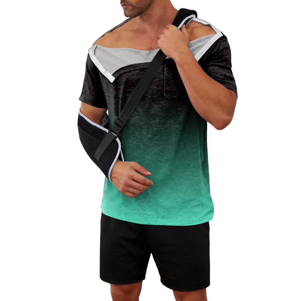 Men’s Gradient Print Recovery Shirt Full Front Short Sleeve Adaptive Top with Side Closures for Easy Dressing and Access