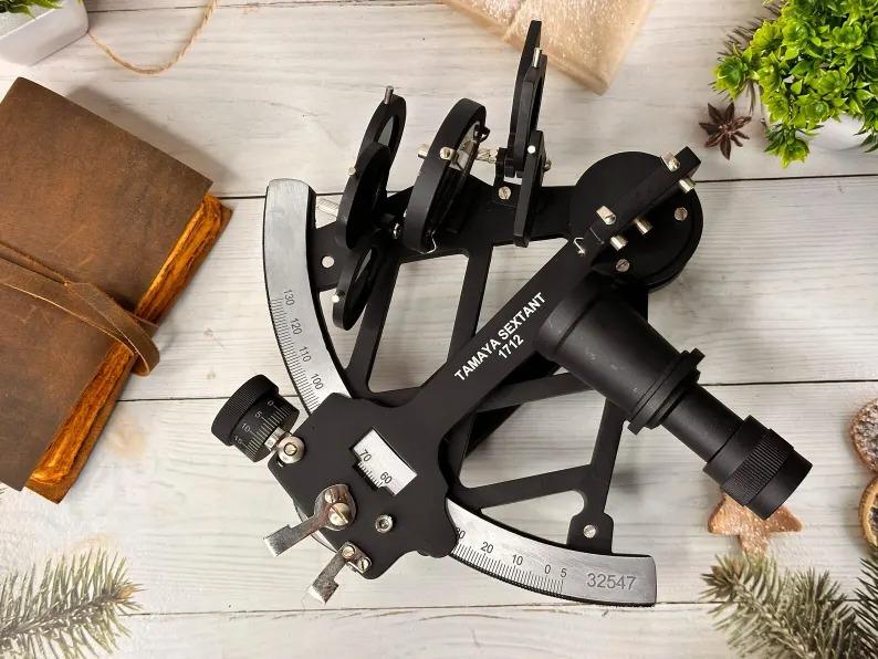 Tamaya Sextant – Antique Maritime Navigational Instrument with Wooden Box | Working Brass Sextant, Astrolabe, Nautical Ship Decor, Gift.