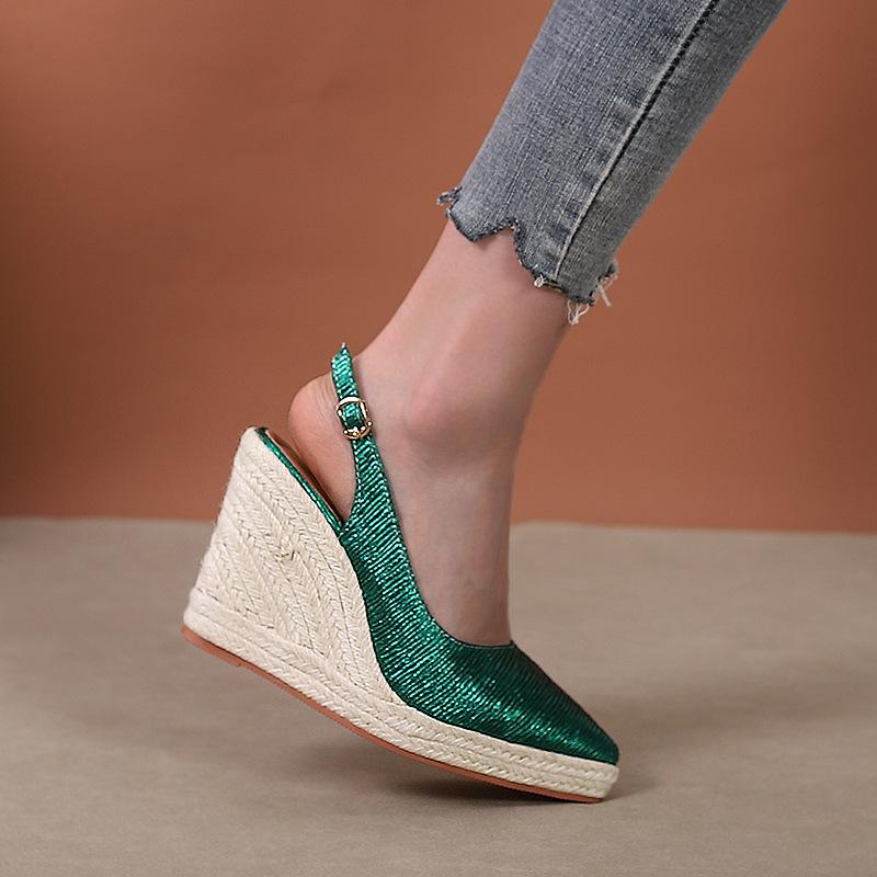 Модные туфли на танкетке с заостренным носком и небольшим носком для женщин Baotou Retro Straw High Heels Casual Zapatos Mujer Work Shoes