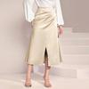 High-Waist Women Skirt Solid Color All-Match Style Pleated Skirt Slimming Design Slit Design Zipper Hip Wrapped Midi Skirt
