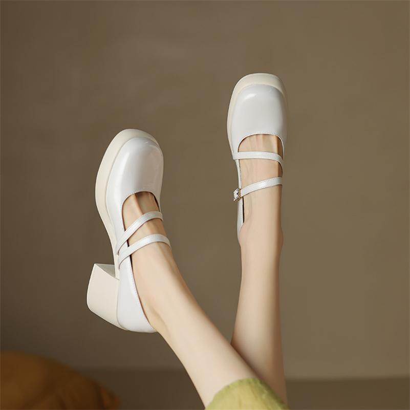 Женские туфли-лодочки Мэри Джейн, женская модная обувь на высоком каблуке с круглым носком и пряжкой на платформе со кристаллами, весенне-осенний цвет бежевого цвета 43