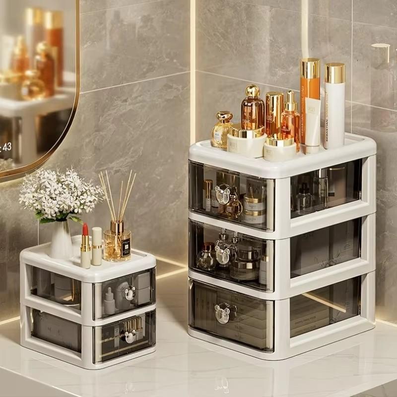 Мультяшный многослойный настольный органайзер Настольный ящик для хранения с пыленепроницаемым выдвижным ящиком для канцелярских товаров, косметики для офисного стола