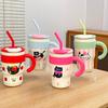 700ML/1.2L Tumbler with Handle Lid Straw Cute Cat Thermos Cup Stainless Steel Water Bottle Outdoor Travel Car Coffee Mug Gift