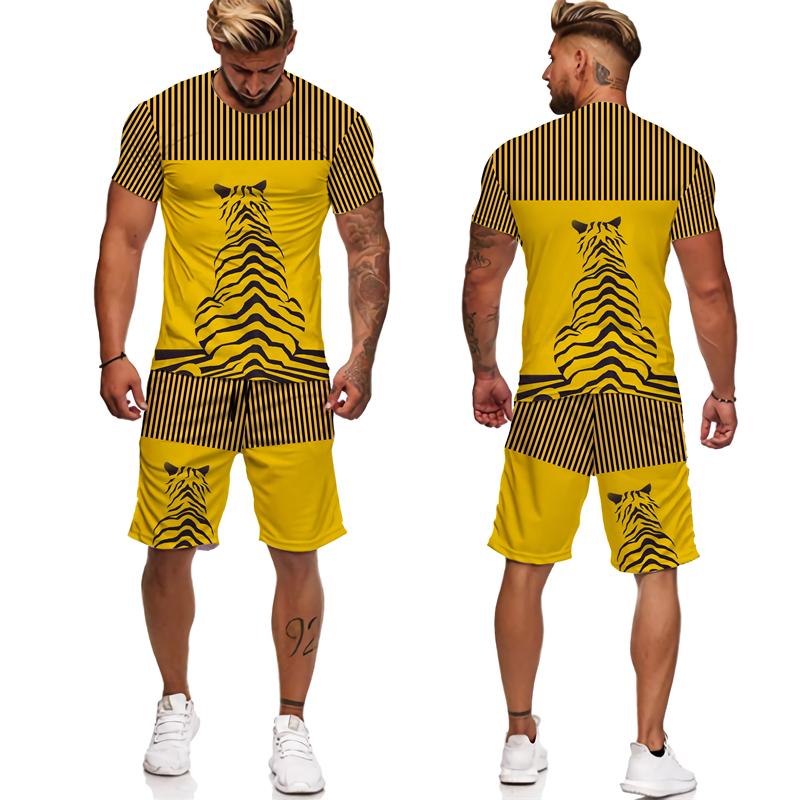 Summer Men's Fashionable Round Neck Streetwear Tracksuit - 3D Print Short Sleeve T-shirt And Shorts Set