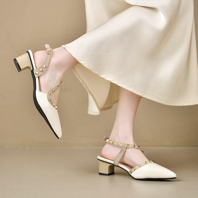 Лето 2025 Новые Французские Туфли-лодочки с Острым Носком на Профессиональном Высоком Каблуке Модные Сандалии на Среднем Каблуке с Носком Нишевая Мода