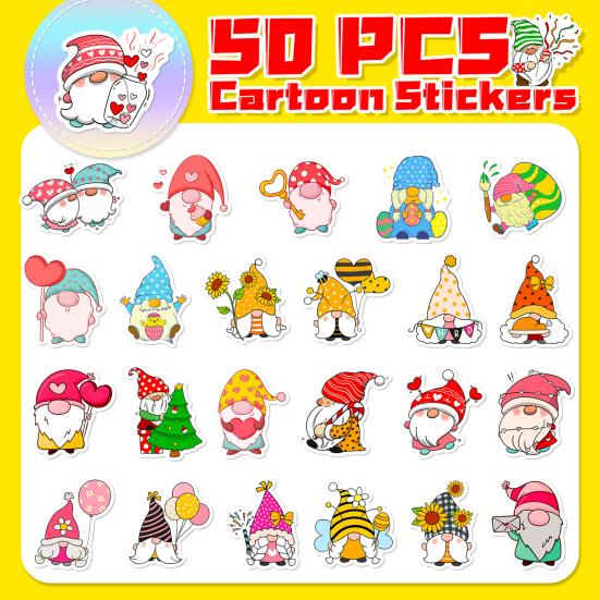 50 шт., водонепроницаемая самоклеящаяся наклейка с гномом, прозрачная печать, наклейка с мультяшным гномом для ноутбуков, скейтбордов, бутылки