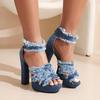 High-heeled Jean Sandals Women Platform Brushed Denim Zipper Sandals