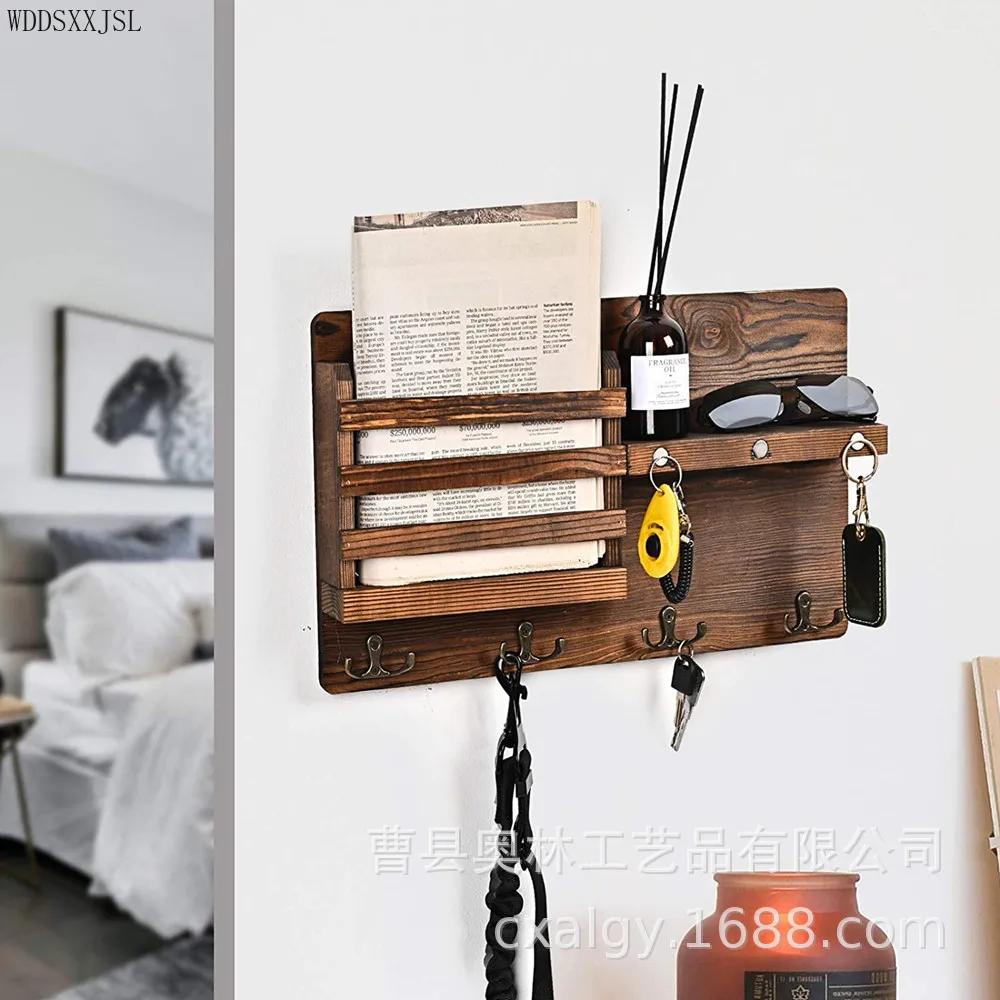 Креативная деревянная настенная полка, многофункциональный крючок для ключей, настенный стеллаж для хранения вещей в гостиной, подвесные полки для дома