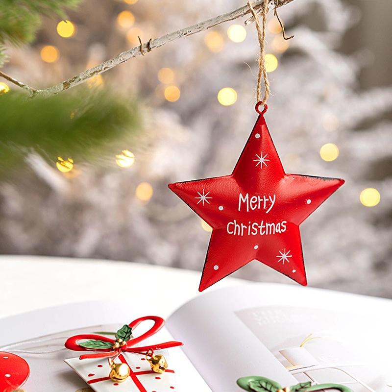 Iron Christmas Tree Hanging Ornaments Gift Box Star Bell Pendants Decoration Navidad 2024 New Year Xmas Party Home Decor Gift