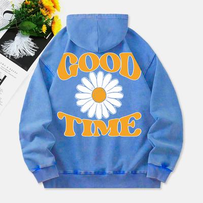 Худи Good Time с принтами хризантем, хлопковые пуловеры, удобные, с карманом, оверсайз, с капюшоном