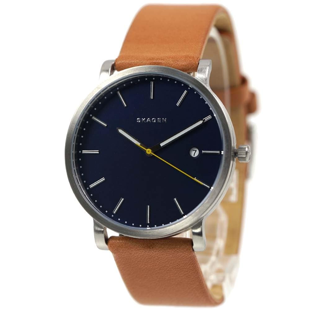 Часы Skagen HAGEN Синий циферблат Коричневый кожаный ремешок Индикатор даты 40 мм Мужские SKW6279-I