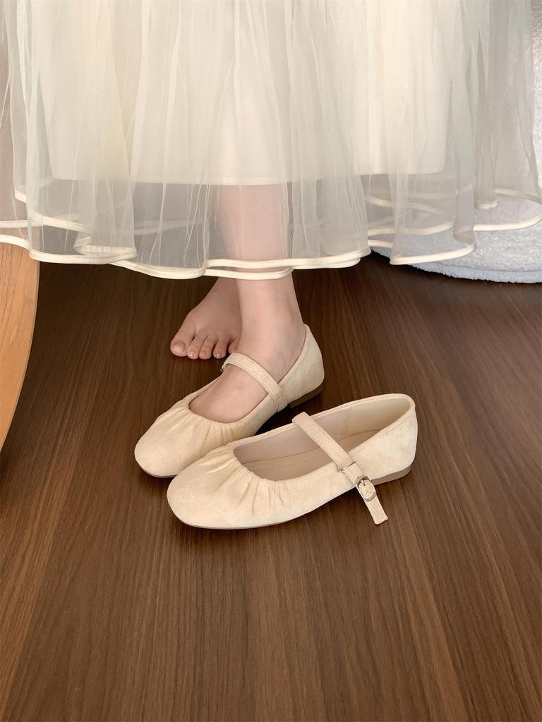 Туфли женские на мягкой подошве с коротким воротом и поясом из одного слова, весна-осень, новые туфли Мэри Джейн с плоской подошвой и складками, туфли Дуду