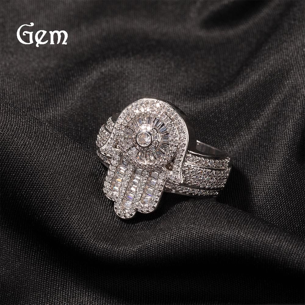 Хип-Хоп Gumeng Мужское кольцо с цирконом Модное Классическое Кольцо Ладонь Фатимы Хип-Хоп Персональность Ювелирные изделия Партия