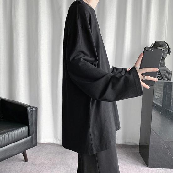 Мужская футболка с длинным рукавом и круглым вырезом, однотонный свободный пуловер, теплый мягкий мужской весенний топ больших размеров для школы