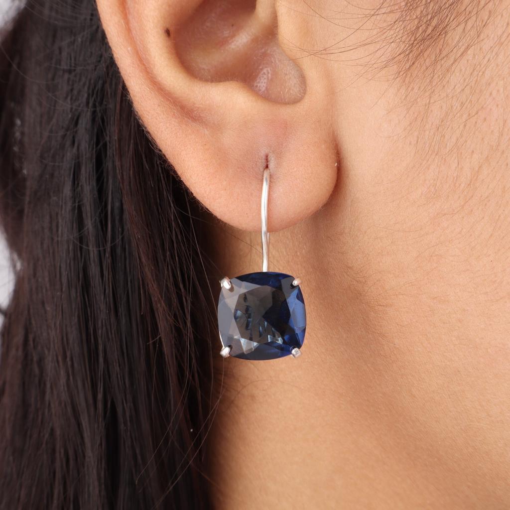 Natural London Blue Topaz Gemstone 925 Sterling Silver Handmade Boho Earrings 1" EE-172-13
