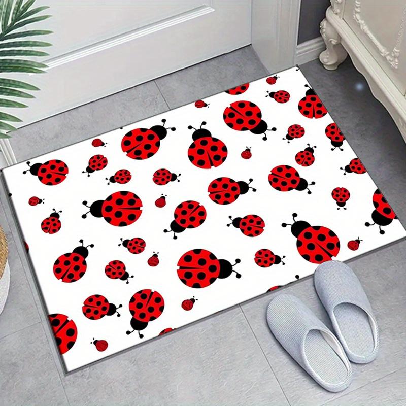 Crystal Velvet Seven Spots Ladybug Print Area Carpet Bedroom Living Room Home Decorative Floor Mat Anti-Slip Mat