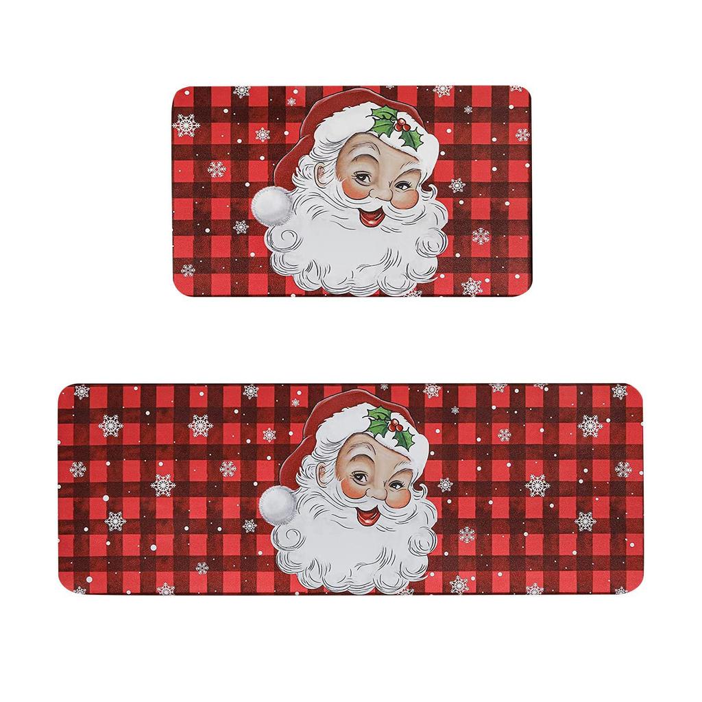 VIKAMA 2pcs Christmas Winter Crystal Velvet Floor Rug Kitchen Non-slip Mat Entrance Welcome Door Mat Holiday Home Decoration