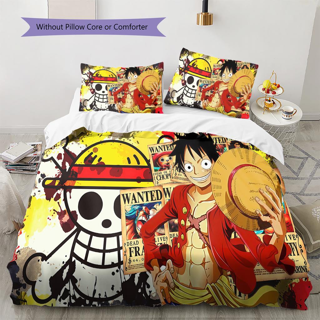 One Piece Monkey D Luffy Pattern Bedding Quilt Set Quilt Cover Pillowcase Home Birthday Gift(1 * duvet cover + 2 * pillowcase, without core)