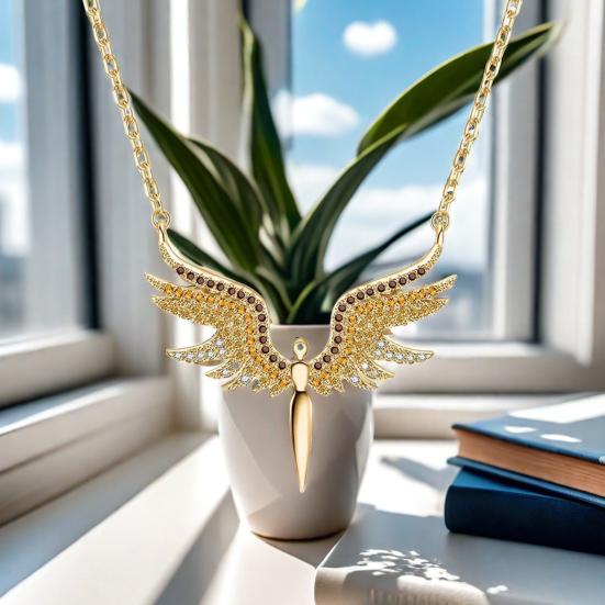 Women Necklace Rhinestones Angle Wing Shape Pendant Choker Necklace Adjustable Extended Chain Necklace Clothing Accessories