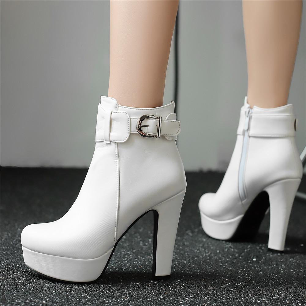 Модная женская обувь Модные короткие ботинки Осень Зима Сексуальные ботильоны на платформе для женщин Черные Красные Желтые Белые Женские туфли Большие 34-46