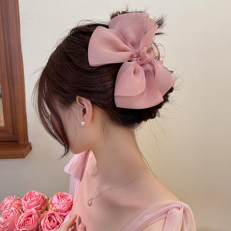 Large Summer Lace Edge Bow Claw Clip Hair Accessory for Women - Multi-Layer Feather Design