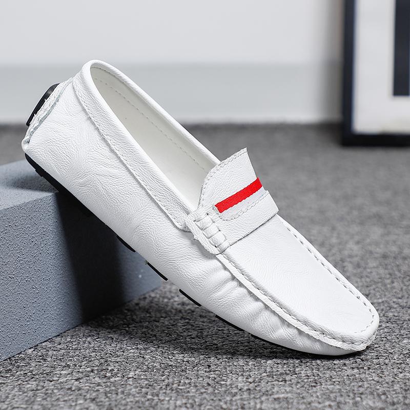 Модная мужская кожаная обувь-бобы, балетки, повседневные лоферы, большой размер 38-47, корейский стиль, уличная, нескользящая, кожаная обувь для вождения