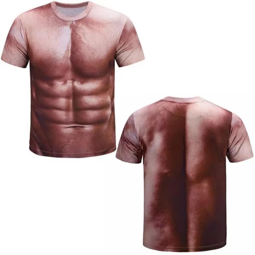 Funny Muscle T-shirt Tattoo 3D Print T-shirt For Men Funny Holiday Short Sleeve Digital Print Tshirts Casual Y2k Men Clothing