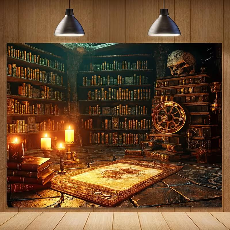2D Магическая Библиотека Волшебника Фон, Фотозона для Хэллоуина и Колдовства