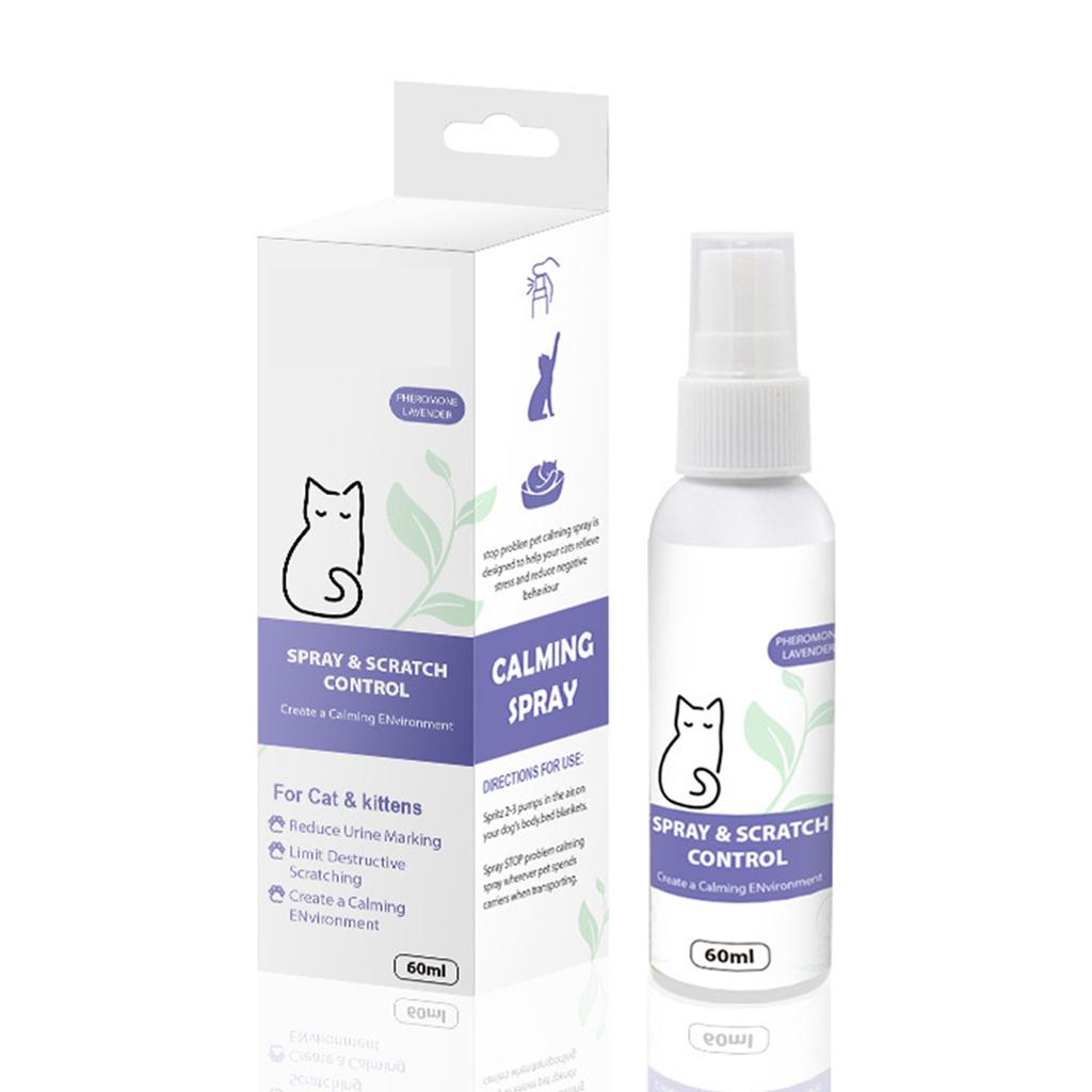 Успокаивающий спрей для кошек, 60 мл, для предотвращения царапин и беспорядочного мочеиспускания. Мягкие ингредиенты