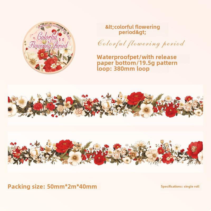Декоративная лента для блокнота Flower Fairyland Floral - рулон водонепроницаемых наклеек из ПЭТ