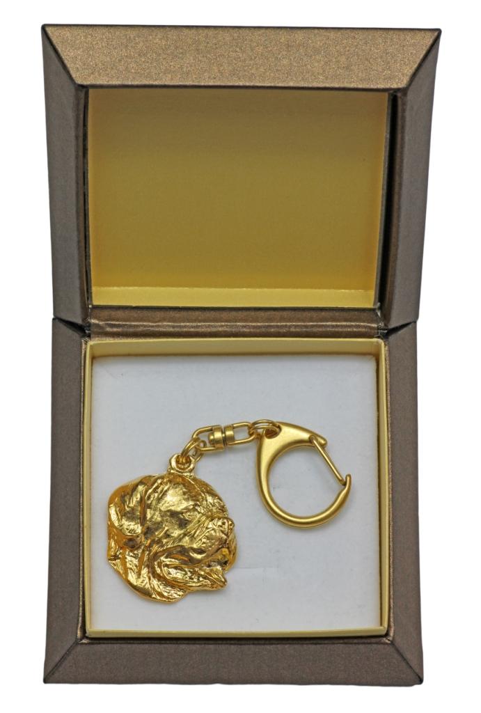 Dogue de Bordeaux, French Mastiff, Bordeauxdog I – Gilded key ring with dog in gift box, handbag decoration | Art-Dog