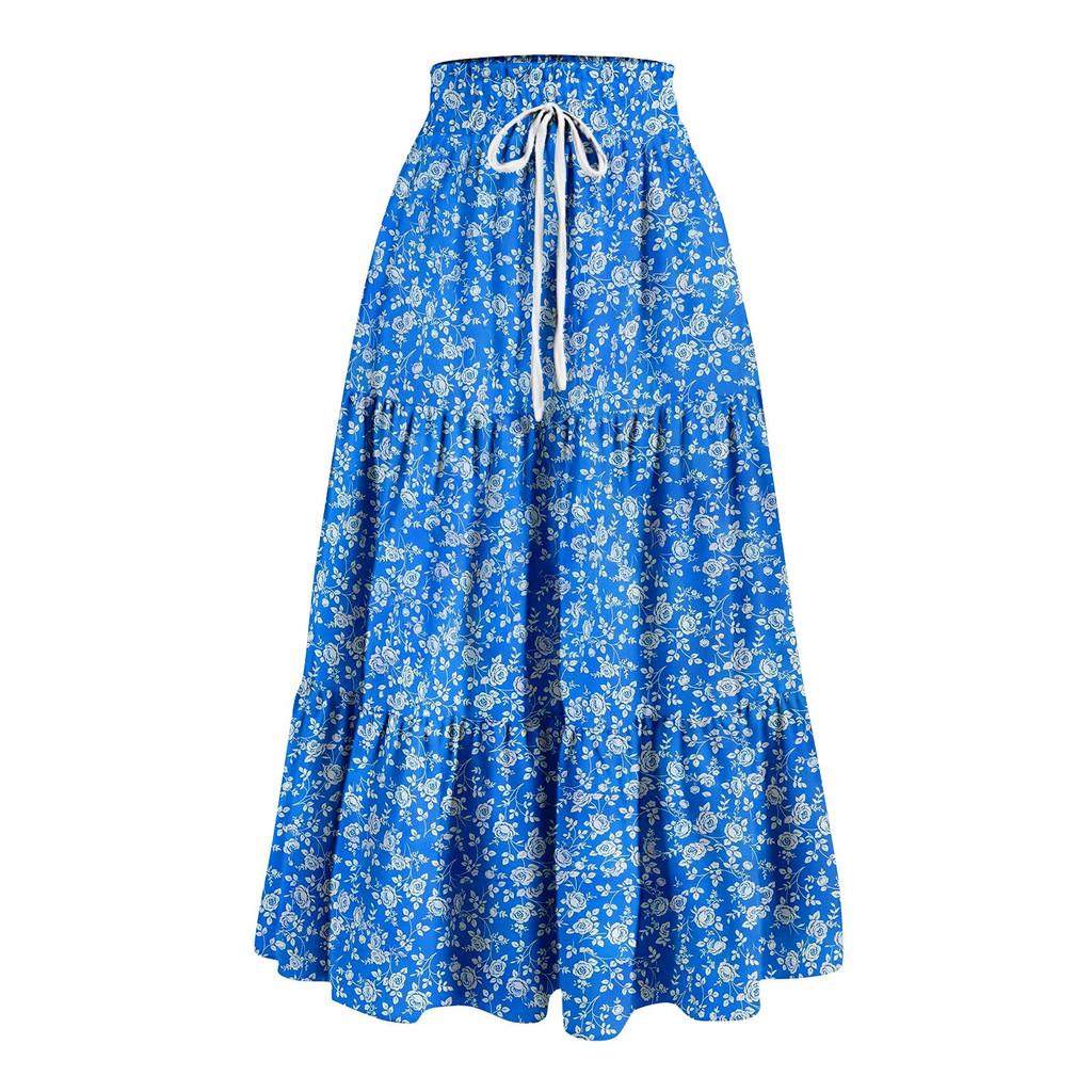 Женская весенняя повседневная длинная юбка с оборками, однотонная юбка, ретро-юбка в складку