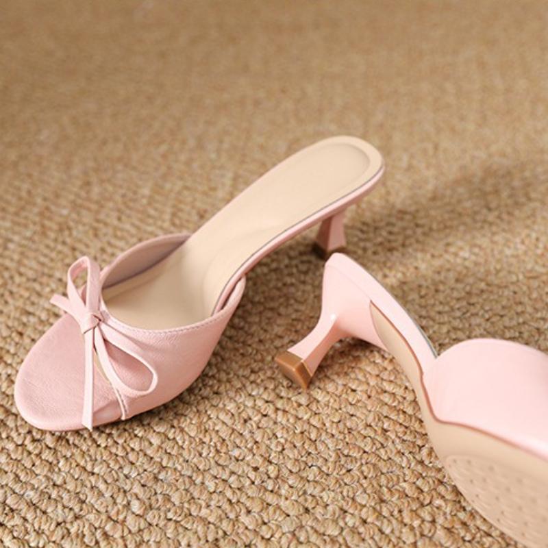 Fashion Sweet Butterfly-knot Slipper Women Elegant Round Toe Kitten Heel Slide Sandal Fashion Shallow Open Toe Brand Designer Dress Shoe