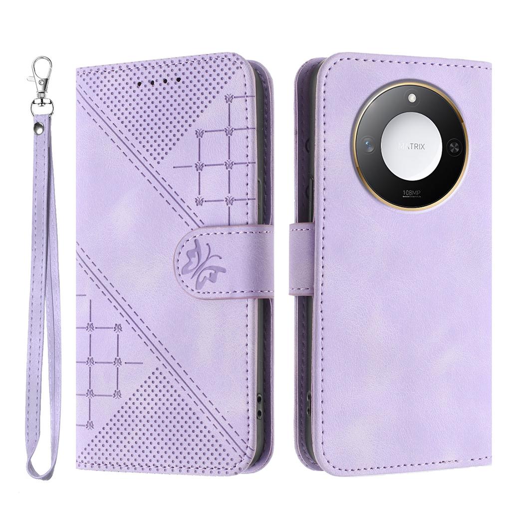 For Honor X9c Smart 5G/Honor X60 5G Leather Wallet Case Butterfly Flower Imprinted Phone Cover with Strap