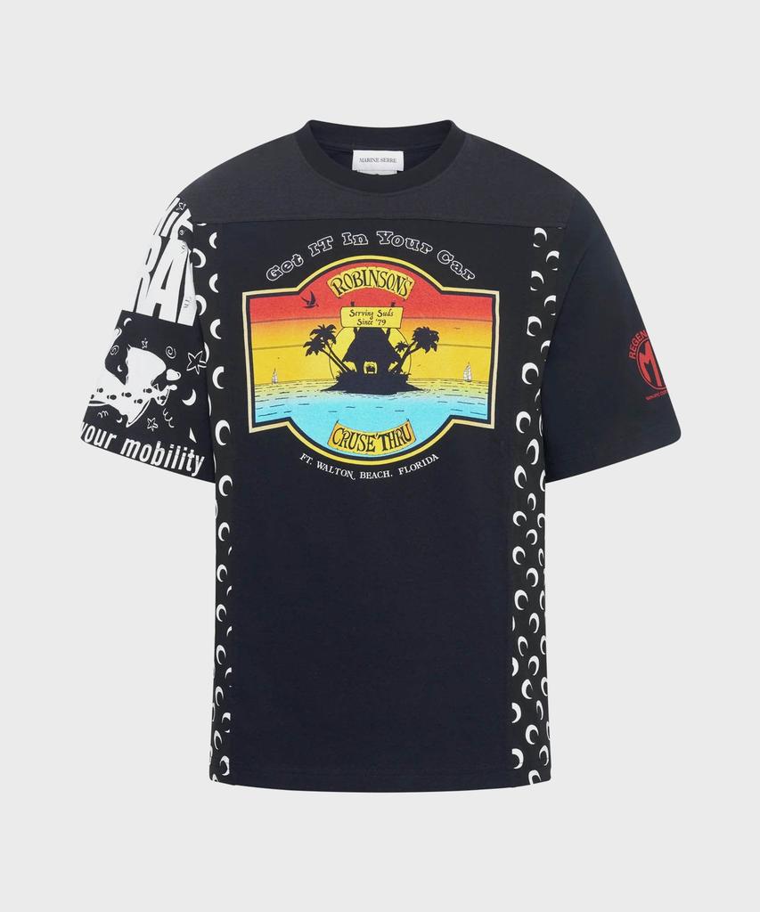 MARINE SERRE (M) Regenerated Graphic Regular Fit T-Shirt Black Regenerated Graphic T-Shirts Regular Fit T-Shirt Bk99 Black