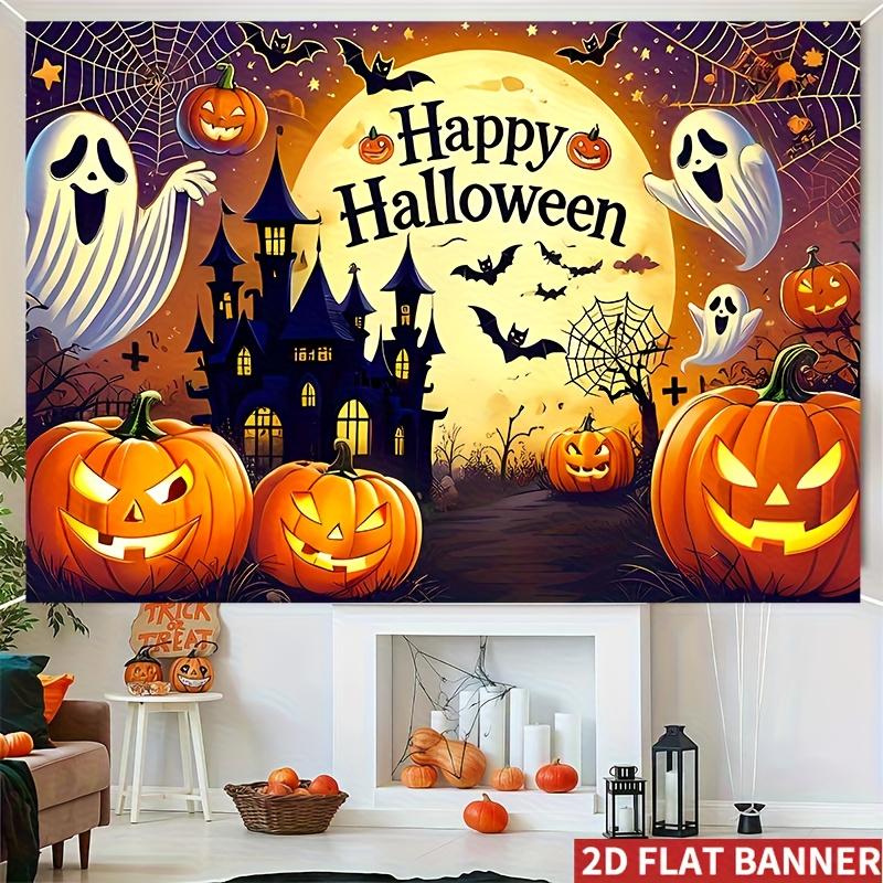 2D flat banner background banner - Ghost Pumpkin Castle pattern design.PMJ