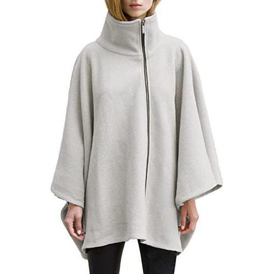 Women's Autumn and Winter Cape Zipper Faux Wool Shawl Cape Coat for Women